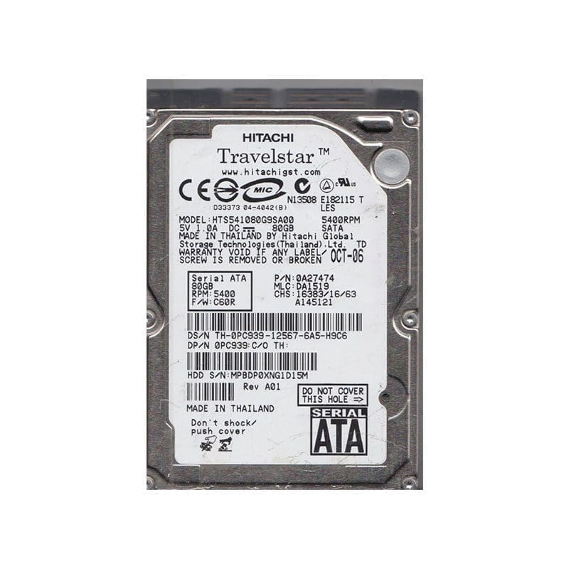 HTS541080G9SA00 Hitachi Travelstar 5K100 80GB SATA Hard Drive