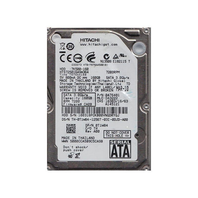 HTS725016A9A364 Hitachi Travelstar 7K500 160GB SATA Hard Drive