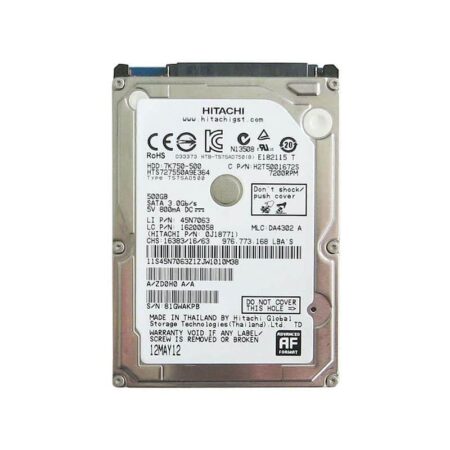 HTS727550A9E364 Hitachi Travelstar 7K750 500GB SATA Hard Drive